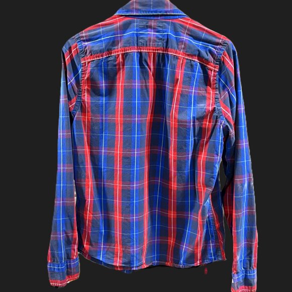 Hollister Men's Red Blue Plaid Button-Up Shirt Casual - Picture 3 of 3